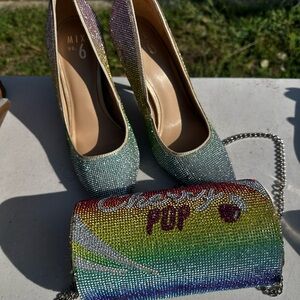 Colorful Rhinestone Heels and Clutch Set